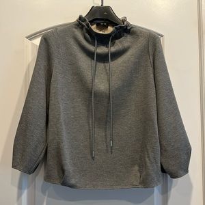 Theory gray gathered neck cropped sleeve sweatshirt